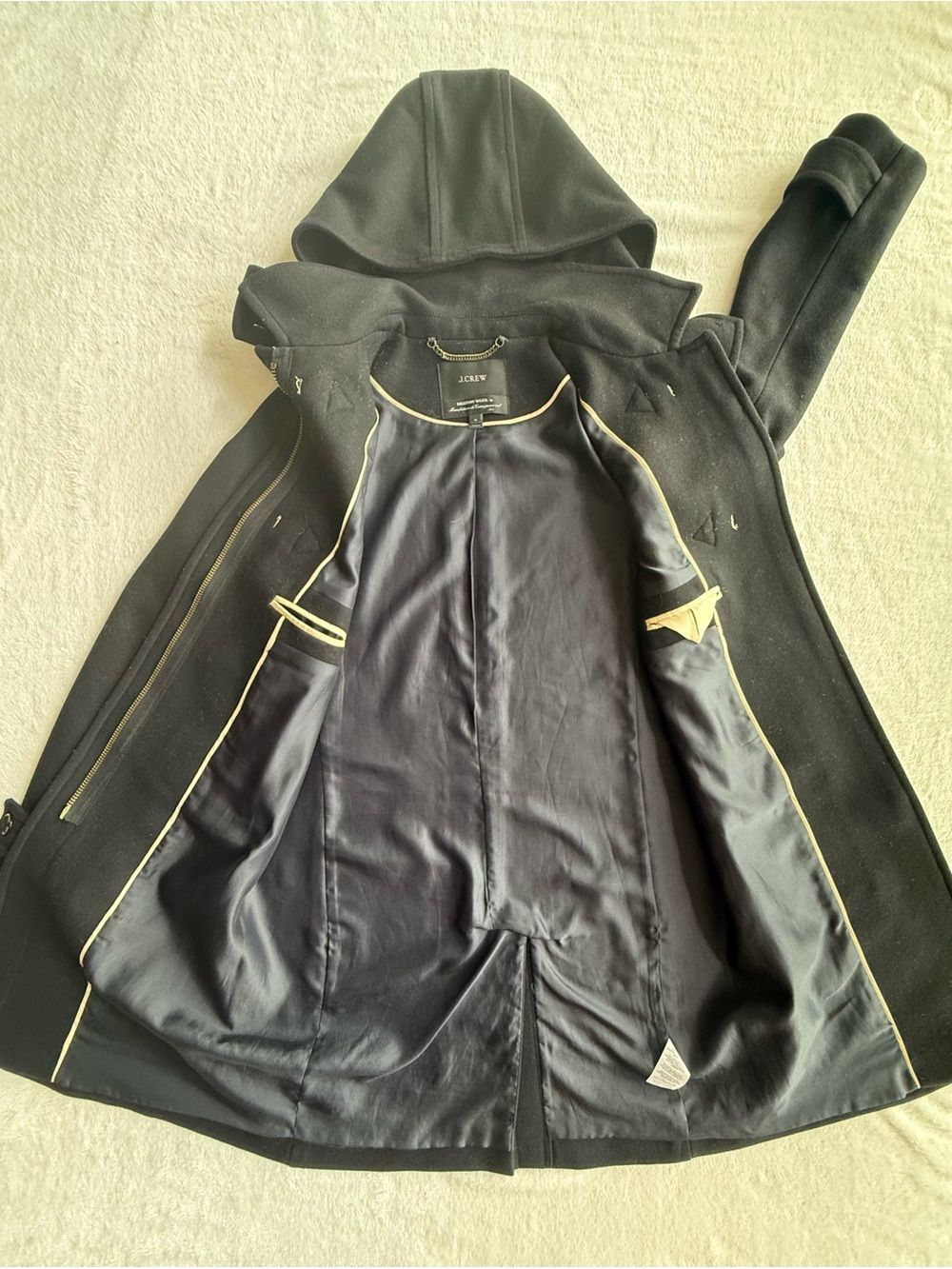 J. Crew Black Hooded Wool-Blend Toggle Coat - Picture 8 of 10